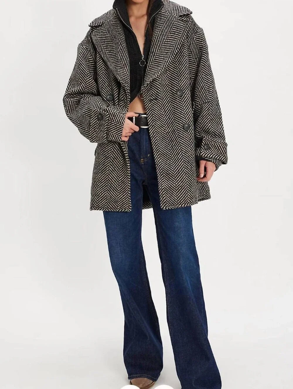 Free People Women’s Small Ari wool Peacoat Double Breasted Herringbone New